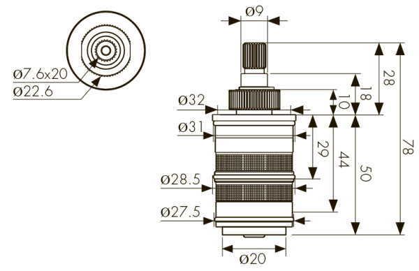 6284 Термостатический картридж KAISER для смесителя 35282 (новая модификация)